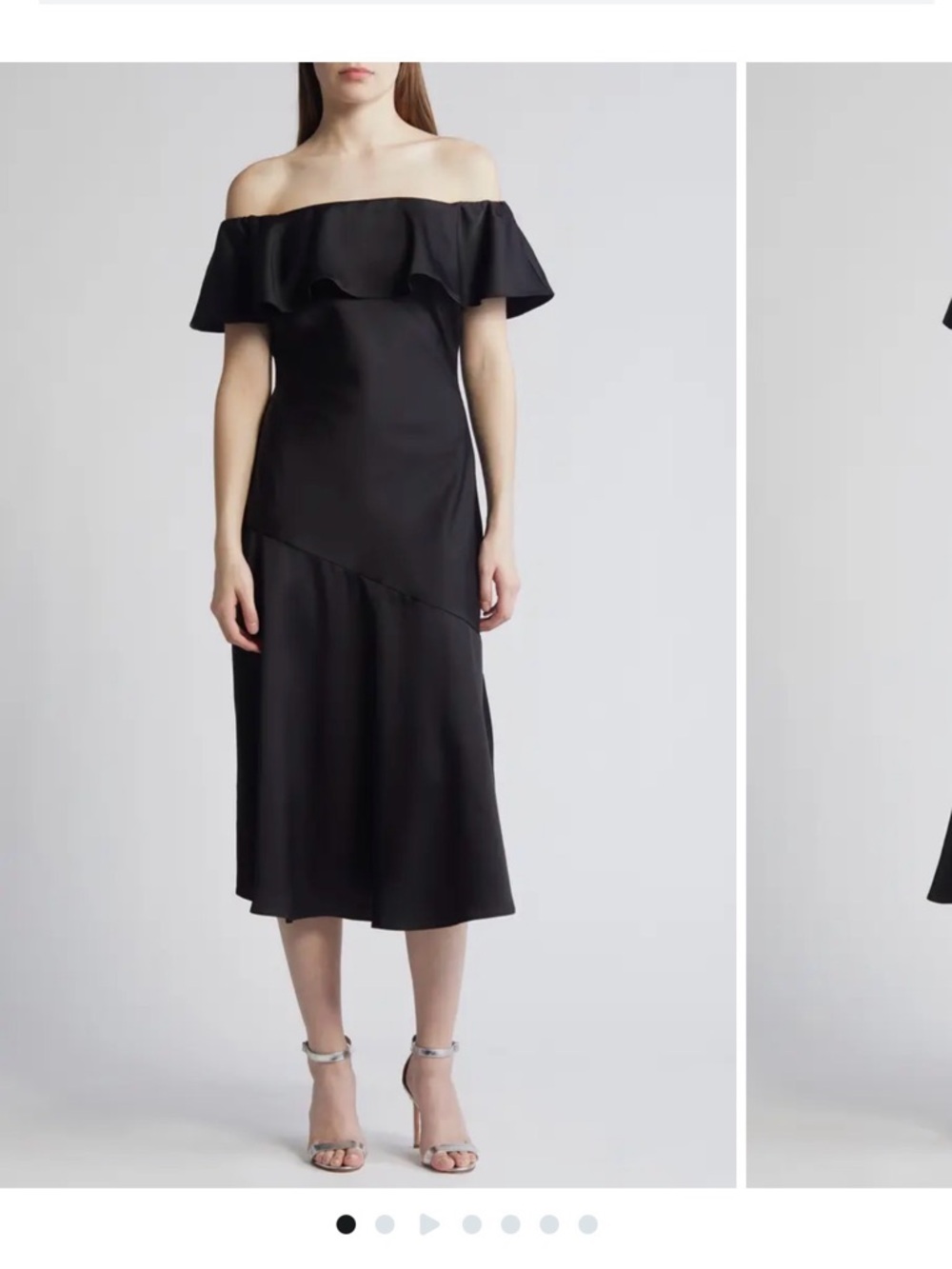 Sam Edelman Black Off-Shoulder Ruffle Midi Dress